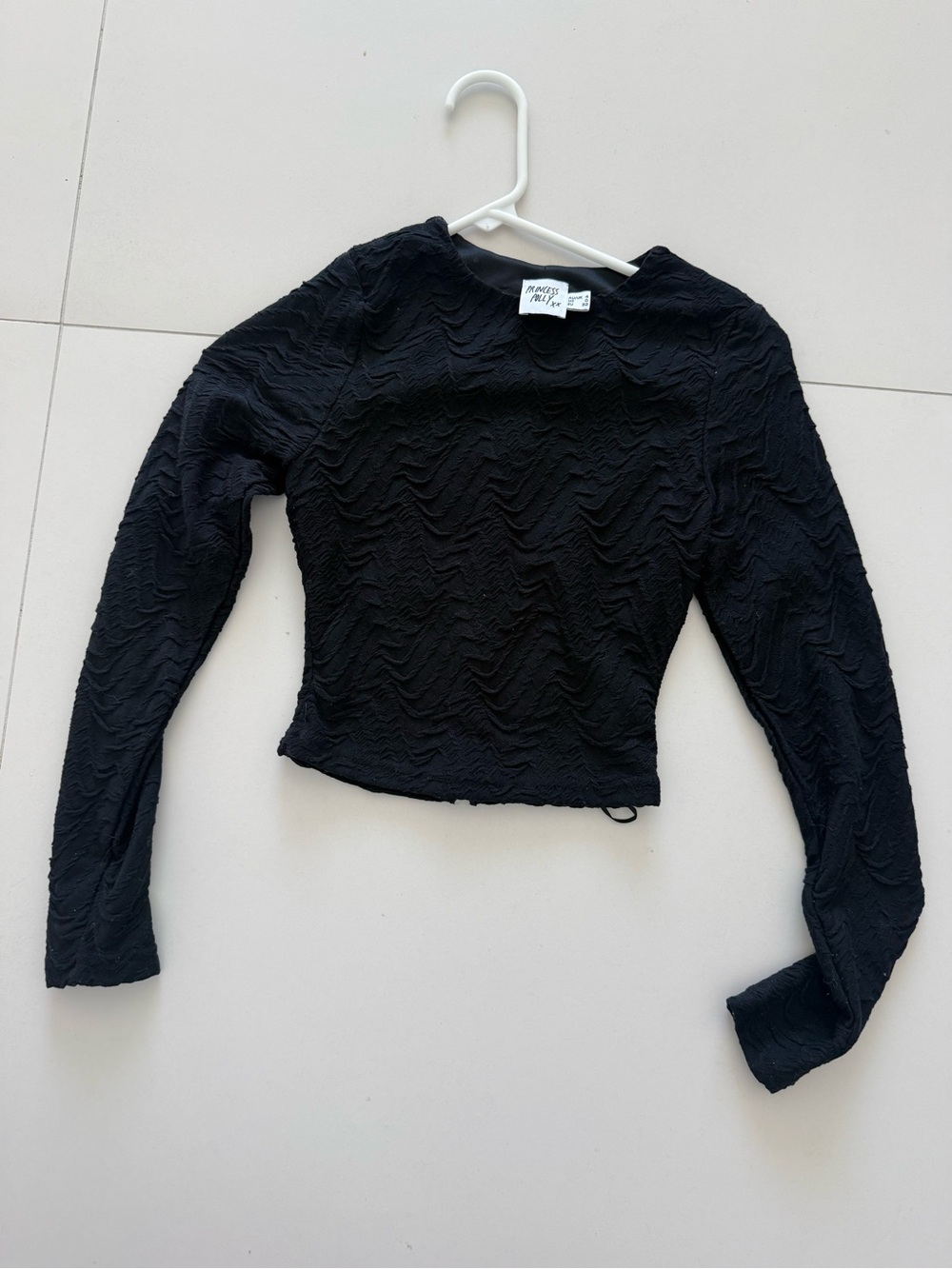 Princess Polly Black Textured Long Sleeve Crop Top